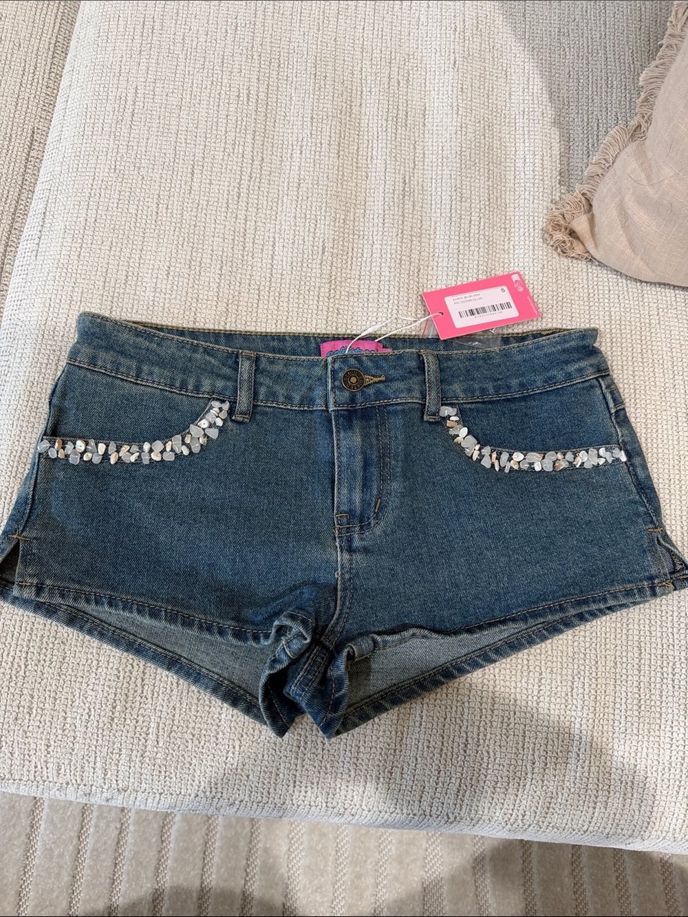 Edikted Denim Crystal Pocket Women’s Shorts - Blue